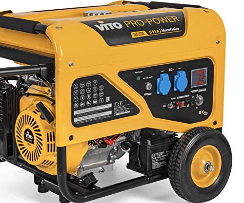 VITO 230v 6500W AVR Benzin Stromerzeuger 1-Phasen 16A 8kVA Generator 15PS 6500W mit EStarter, luftgekühlt, Ölmangelsicherung, Überlastschalter, Profi 4T Generator Notstromaggregat. (6.5kW 230V) - 3