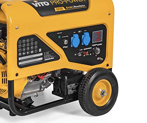 VITO 230v 6500W AVR Benzin Stromerzeuger 1-Phasen 16A 8kVA Generator 15PS 6500W mit EStarter, luftgekühlt, Ölmangelsicherung, Überlastschalter, Profi 4T Generator Notstromaggregat. (6.5kW 230V) - 8