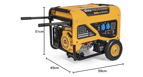 VITO 230v 6500W AVR Benzin Stromerzeuger 1-Phasen 16A 8kVA Generator 15PS 6500W mit EStarter, luftgekühlt, Ölmangelsicherung, Überlastschalter, Profi 4T Generator Notstromaggregat. (6.5kW 230V) - 8