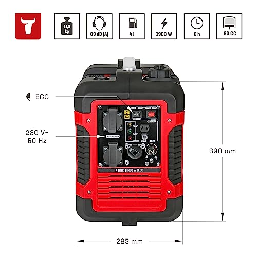 STIER Stromerzeuger Premium SNS-190, Strom Generator, Benzin, 4l Tankvolumen, 21,5 Kg, Stromaggregat, leise: 59 dB(A), 4-Takt Motor, Inverter Stromaggregat, Ölsensor & Eco-Modus, Laufzeit bis zu 6h - 3