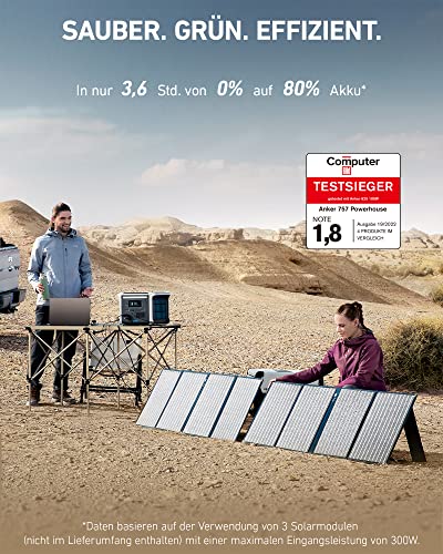 Anker 757 Power Station, tragbare Powerhouse 1229Wh, LiFePO4 Akku, Aufladen von 0-80% in 1 Std. 1500W Mobile Stromversorgung, 2 USB-C Anschlüsse 100W Max, LED-Licht für Camping, Wohnmobile, Ausfälle - 3