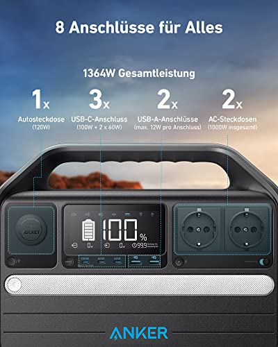 Anker 555 Powerstation, tragbare PowerHouse 1024Wh LiFePO4, 1000W mobiler Solargenerator, 3 USB-C PD Anschlüsse mit 100W, Stromversorgung für Camping, Wohnmobile & Stromausfälle mit 5 Jahre Garantie - 3