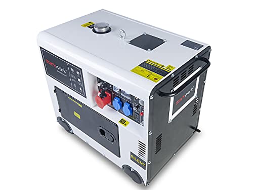Diesel Stromerzeuger Notstromaggregat 5kW Nennleistung 8,8 PS Dieselmotor Silent Elektrostart mit Starterbatterie 2×230 V 1x 400V Stromgenerator Starkwerk SW 6000 D Silent - 6